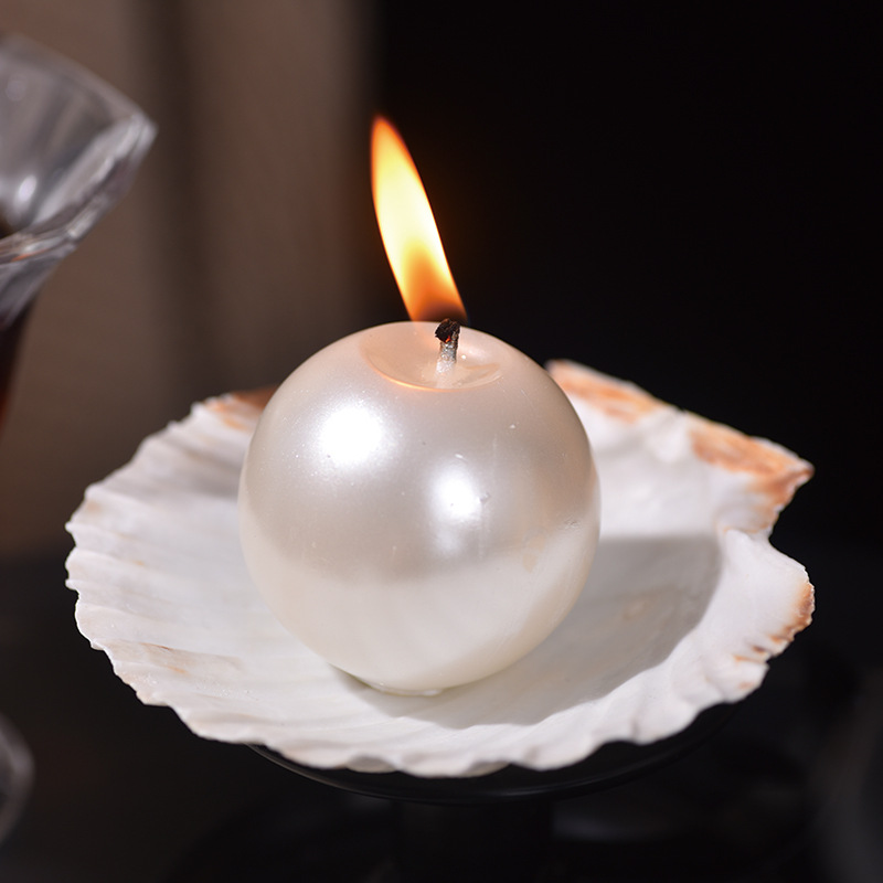 Candle Holder Decor - Elegant Pearl Ball Candles with Shell