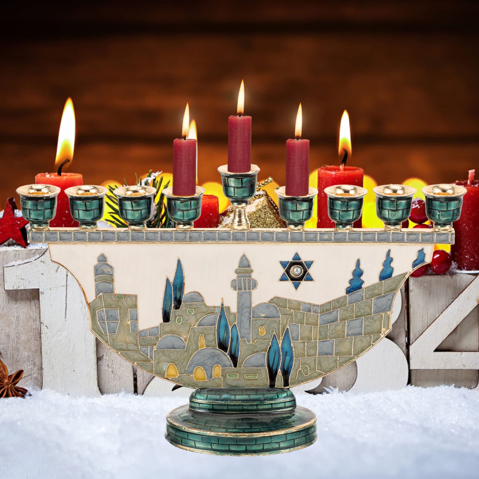 Candle Holder Decor - Jerusalem Menorah Hanukkah Candle Holder 9