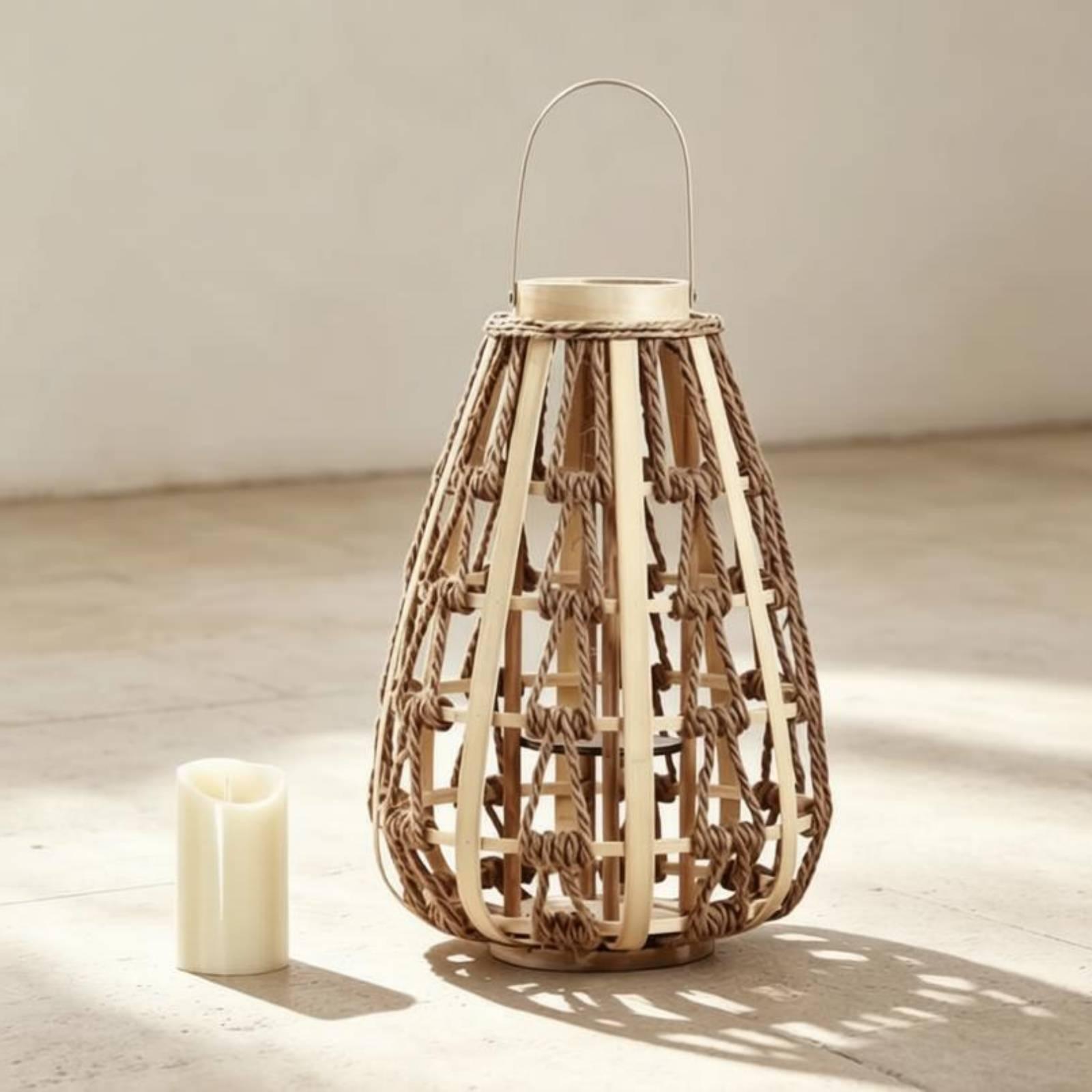 Natural Wood Rope Lantern Cand - Candle Holder Decor 评论和价格