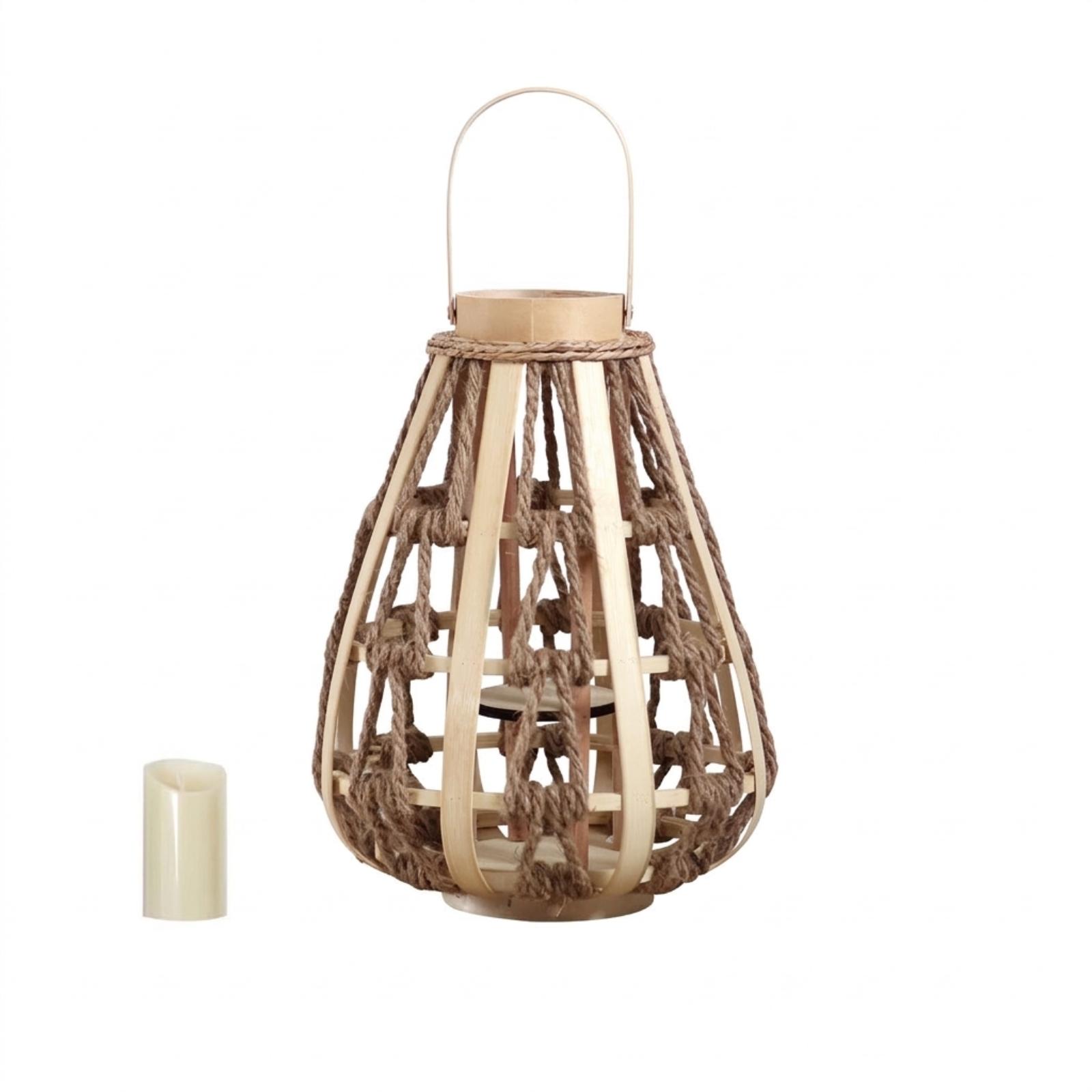 Natural Wood Rope Lantern Cand - Candle Holder Decor 评论和价格