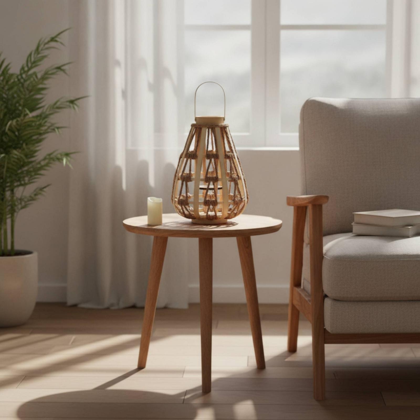 Natural Wood Rope Lantern Cand - Candle Holder Decor 评论和价格