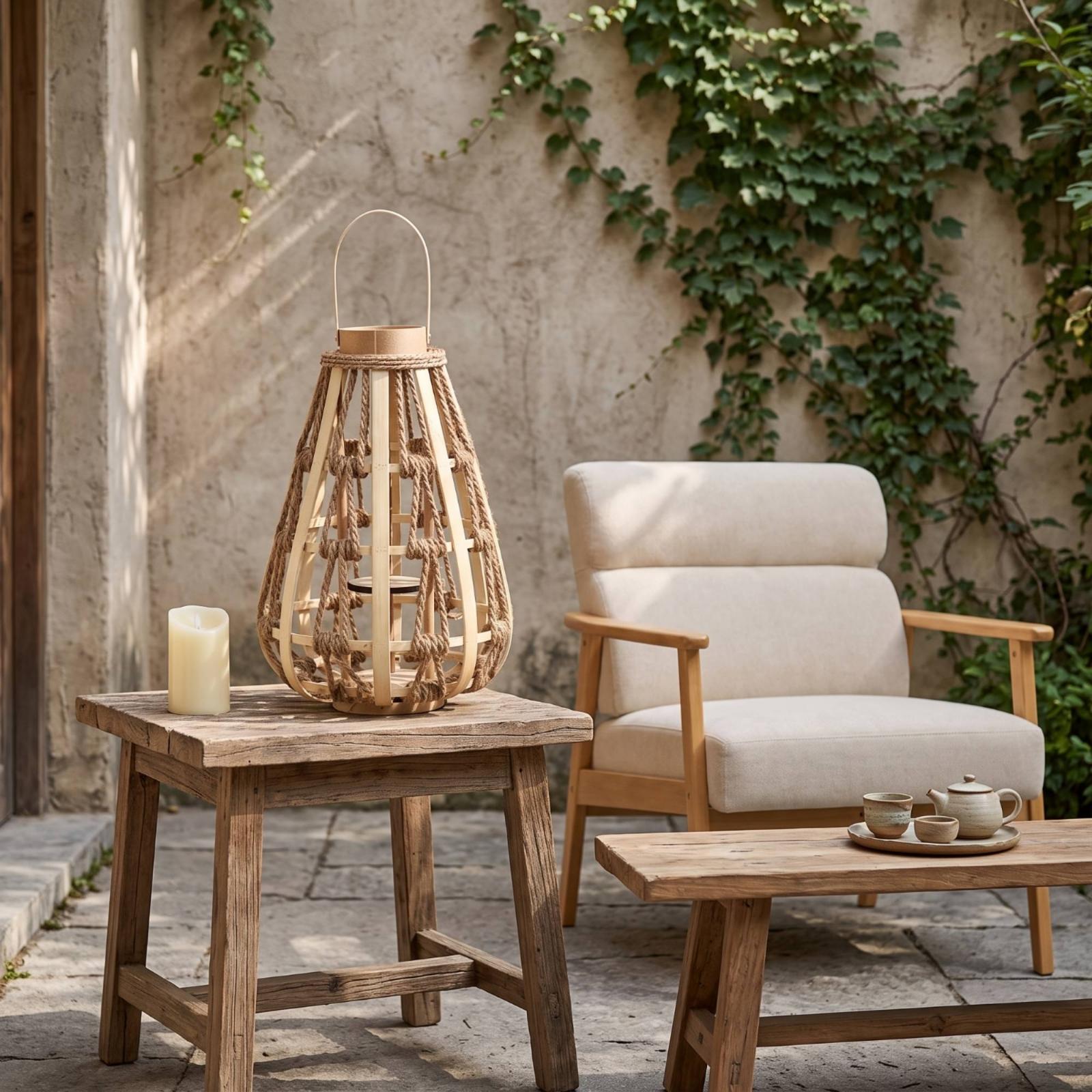 Natural Wood Rope Lantern Cand - Candle Holder Decor 评论和价格