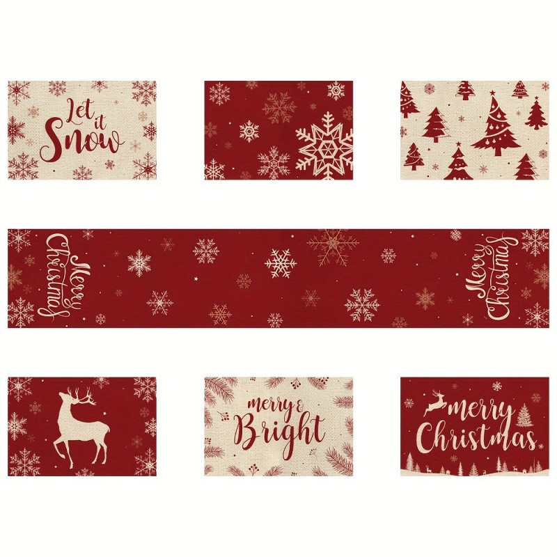 7-Piece Christmas Placemat and - Table Runner 评论和价格