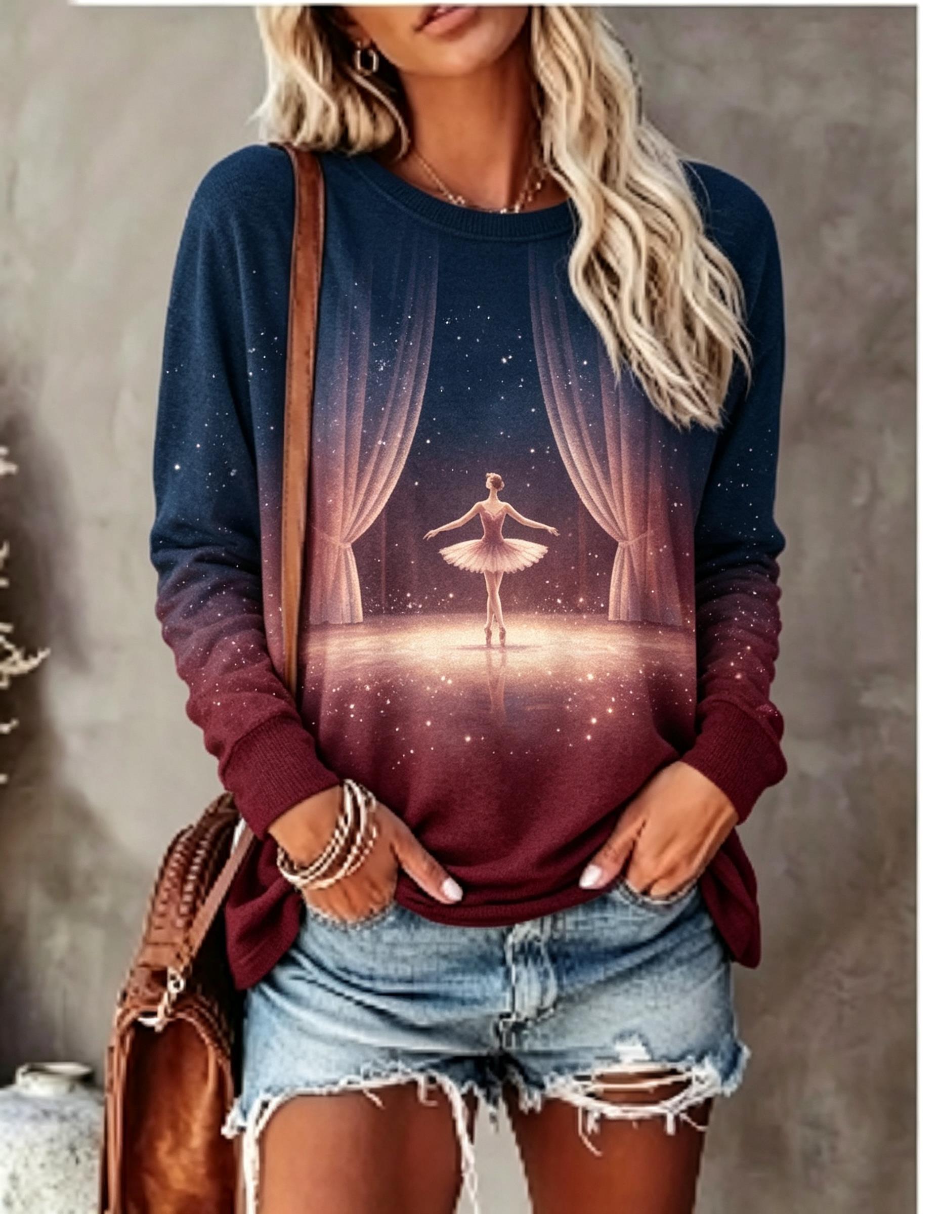 Women Long Sleeve T‑Shirt Ball - Curtain Curtain 评论和价格