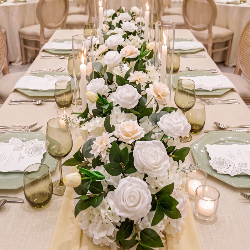 Uflower Rose Greenery Flower R - Table Runner 评论和价格