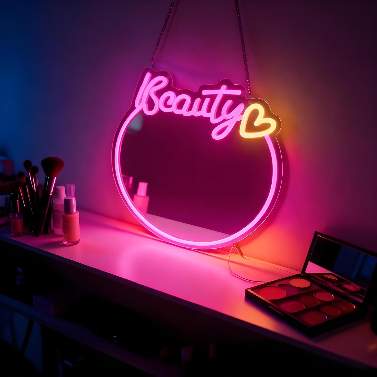 Beauty Mirror Neon Sign USB Di - Decorative Mirror 评论和价格