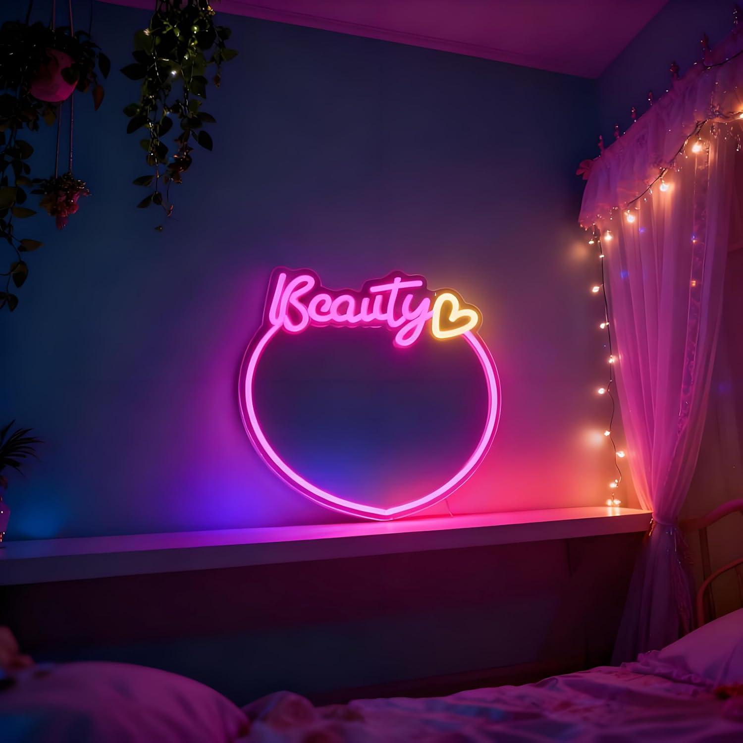 Beauty Mirror Neon Sign USB Di - Decorative Mirror 评论和价格