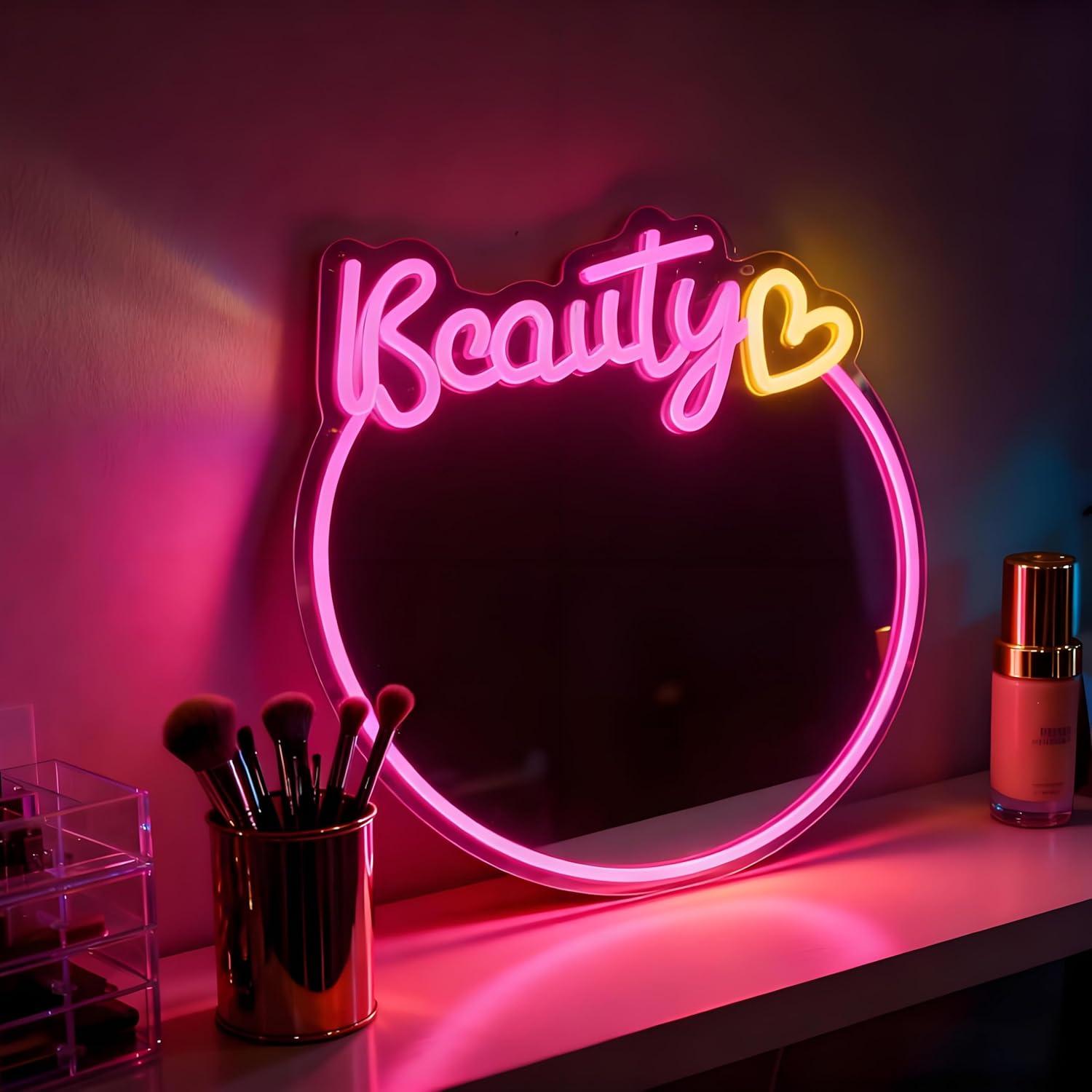 Beauty Mirror Neon Sign USB Di - Decorative Mirror 评论和价格