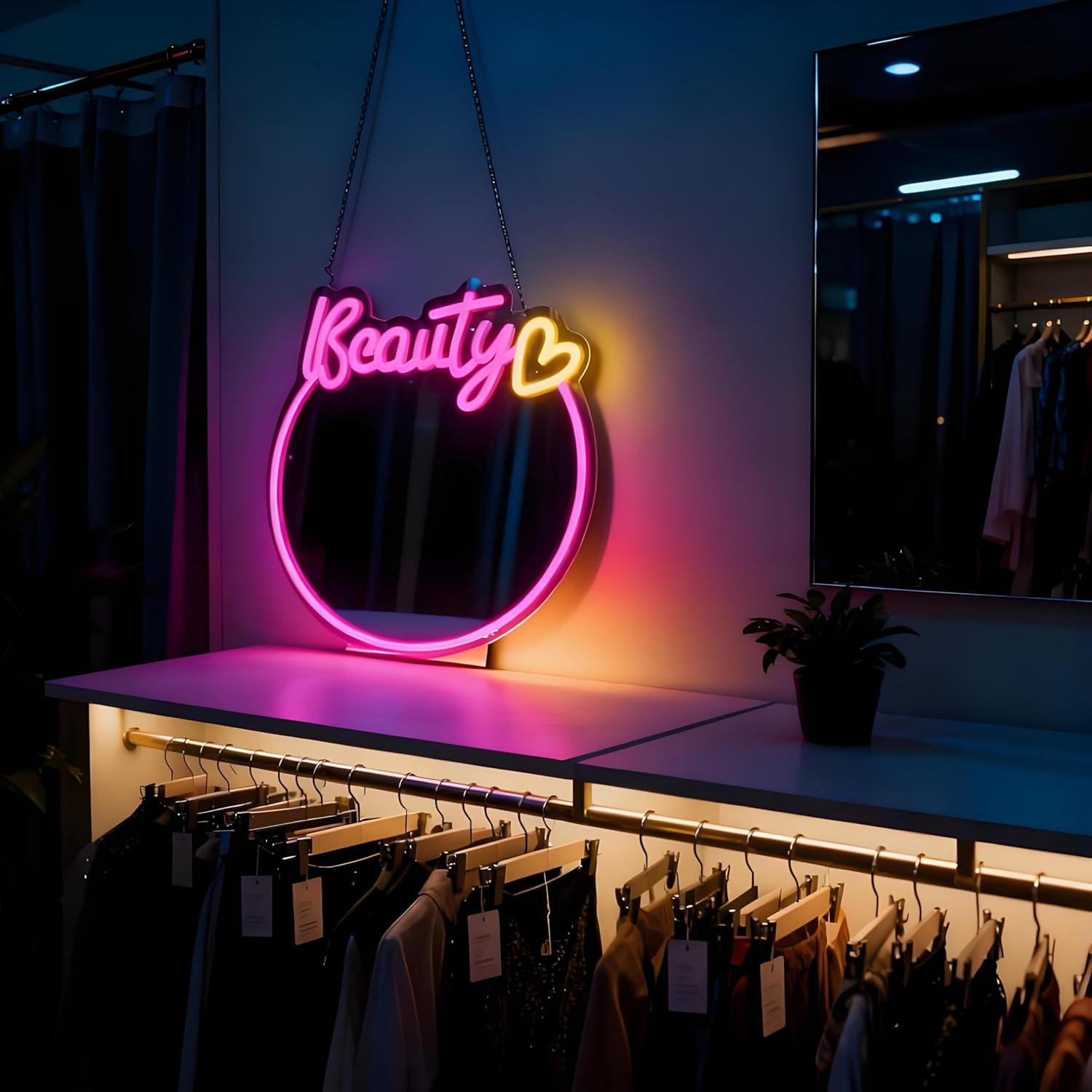 Beauty Mirror Neon Sign USB Di - Decorative Mirror 评论和价格
